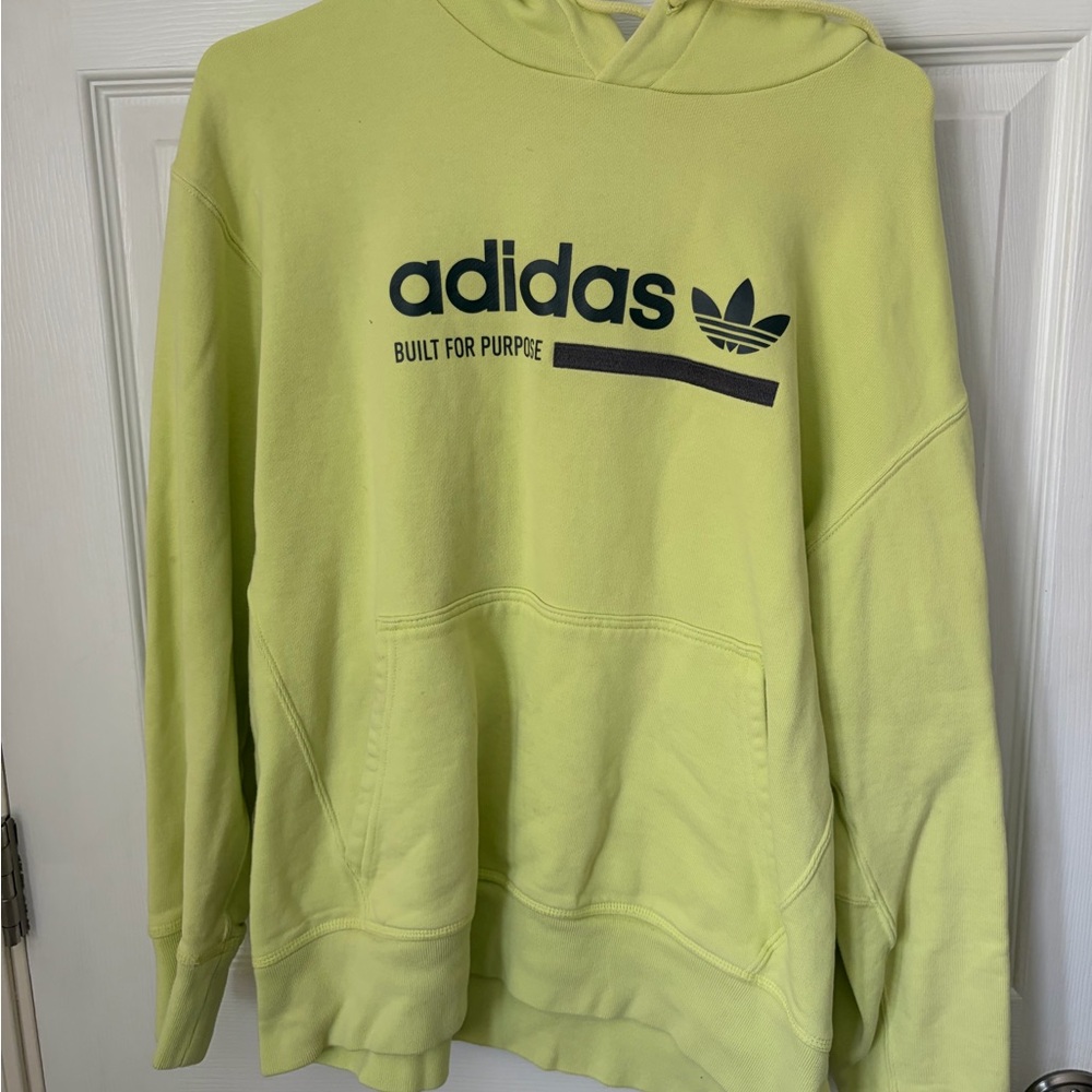 adidas Neon Lime Pullover Hoodie with Trefoil Logo and adidas blue sweatshirt